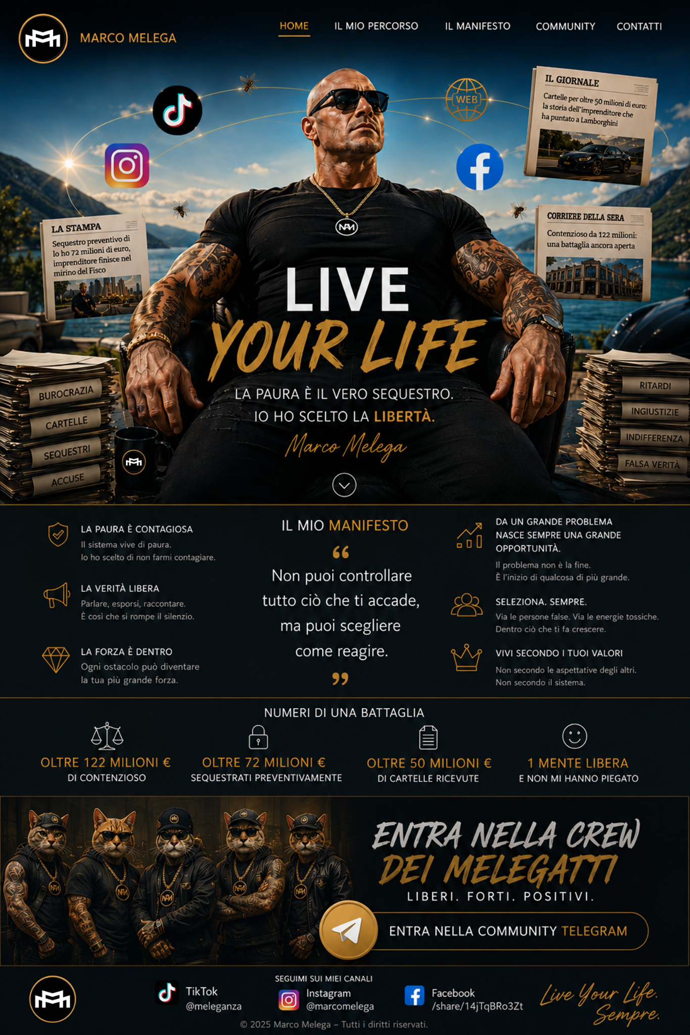 Marco Melega Live Your Life landing page